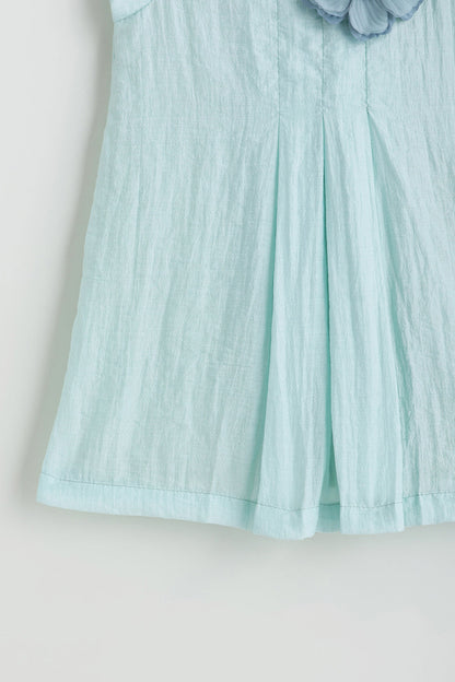 Kids Girls Mint A-Line Frill Sleeve Solid Dress