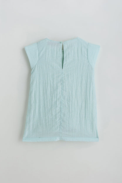 Kids Girls Mint A-Line Frill Sleeve Solid Dress