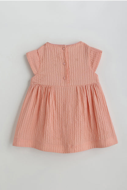 Kids Girls Peach Fit and Flare Cap Sleeve Solid Dress by One Friday