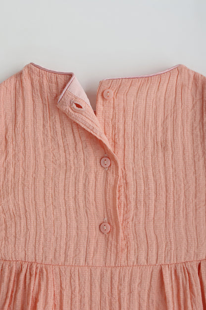 Kids Girls Peach Fit and Flare Cap Sleeve Solid Dress by One Friday