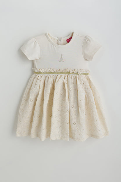 Kids Girls Beige Fit and Flare Short Sleeve Solid Dress by One Friday