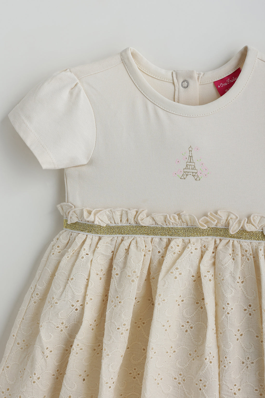 Kids Girls Beige Fit and Flare Short Sleeve Solid Dress by One Friday