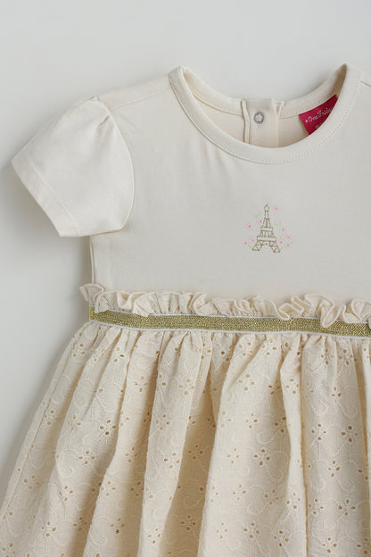 Kids Girls Beige Fit and Flare Short Sleeve Solid Dress by One Friday