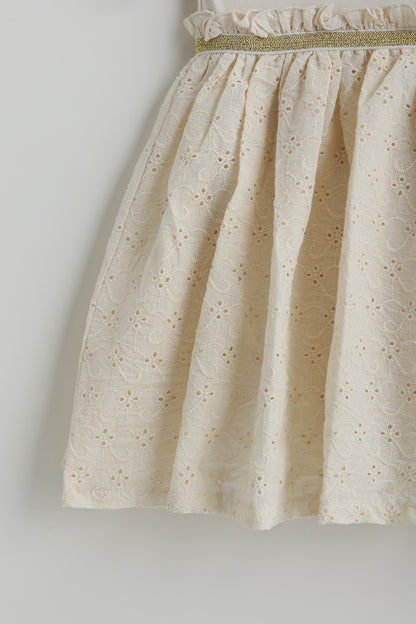 Kids Girls Beige Fit and Flare Short Sleeve Solid Dress by One Friday