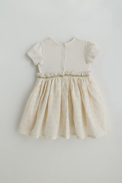 Kids Girls Beige Fit and Flare Short Sleeve Solid Dress by One Friday