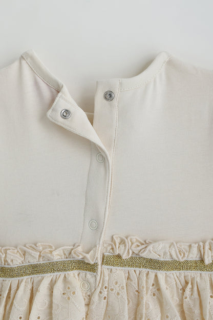 Kids Girls Beige Fit and Flare Short Sleeve Solid Dress by One Friday