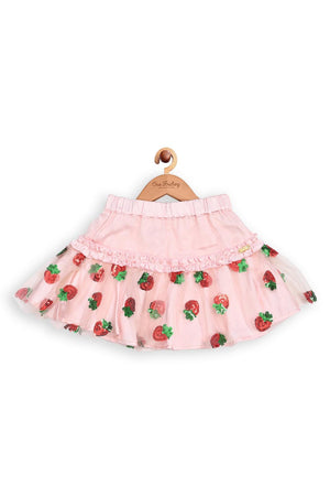 One Friday Kids Girls Pink Embroidered Sequins Skirt