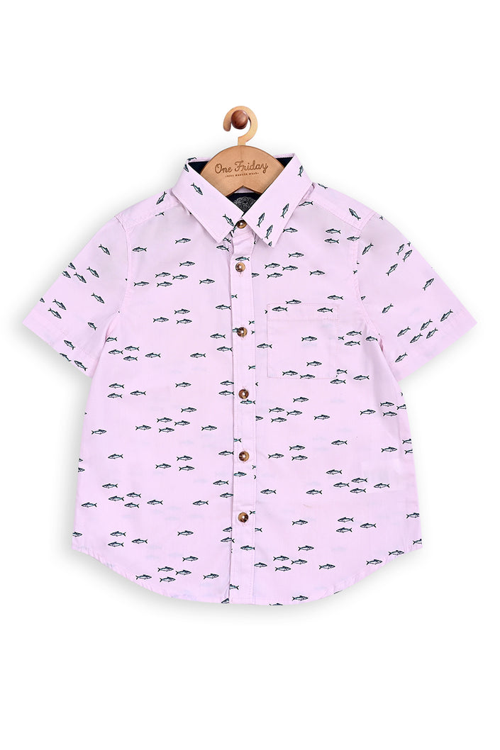 One Friday Kids Boys Pink Animal Printed Shirt