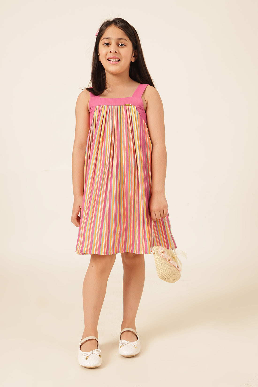 Girls Multi Striped Poly Moss Dress