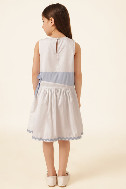Girls Off White Buttoned Cotton Dress