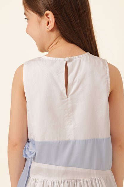 Girls Off White Buttoned Cotton Dress