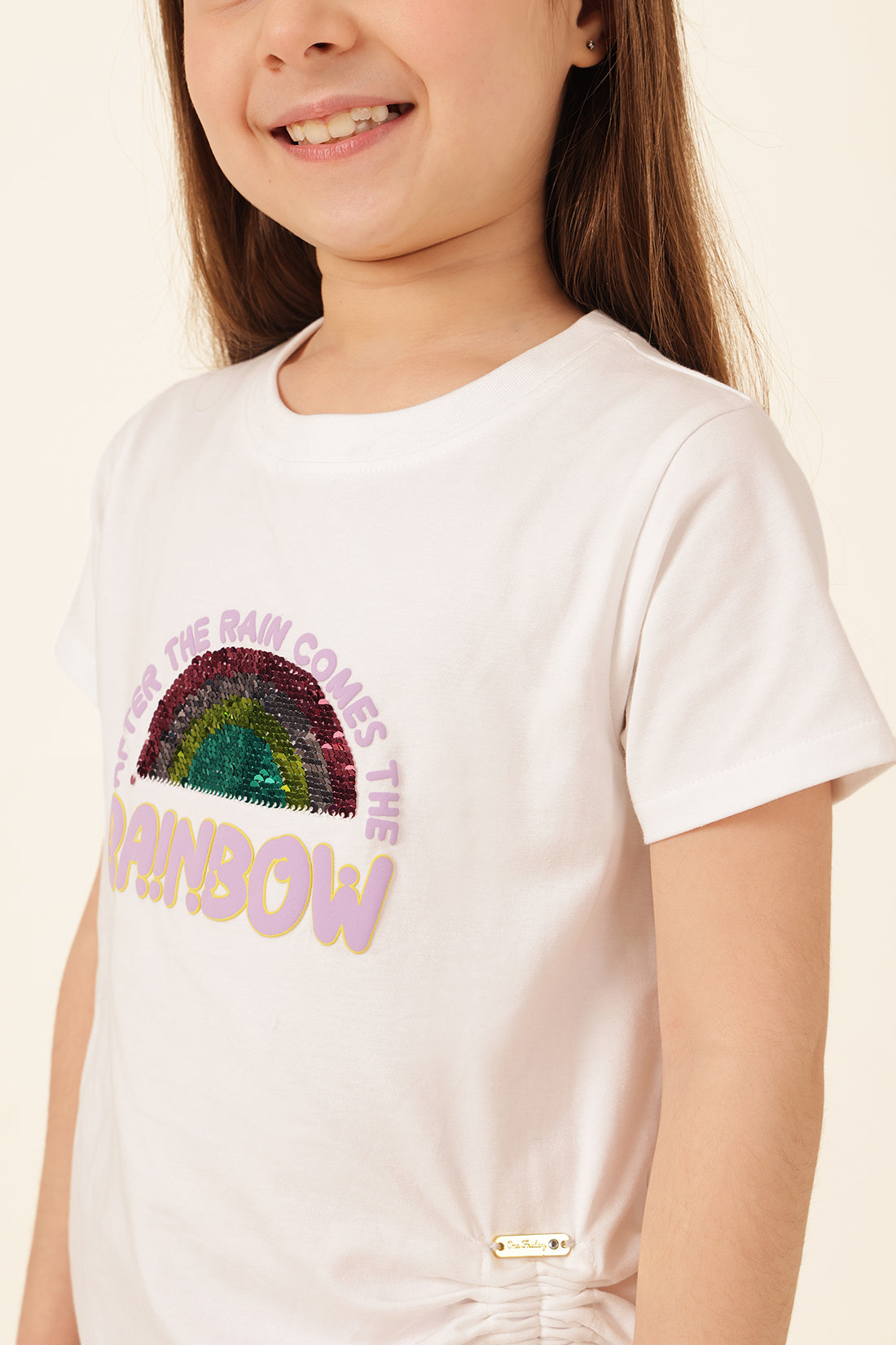 Girls White Embellished Cotton T-Shirt