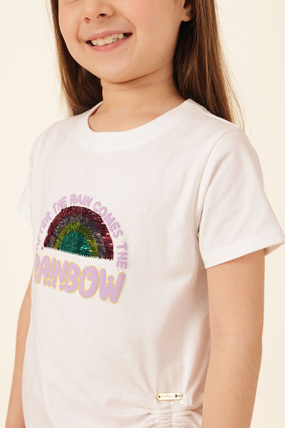 Girls White Embellished Cotton T-Shirt