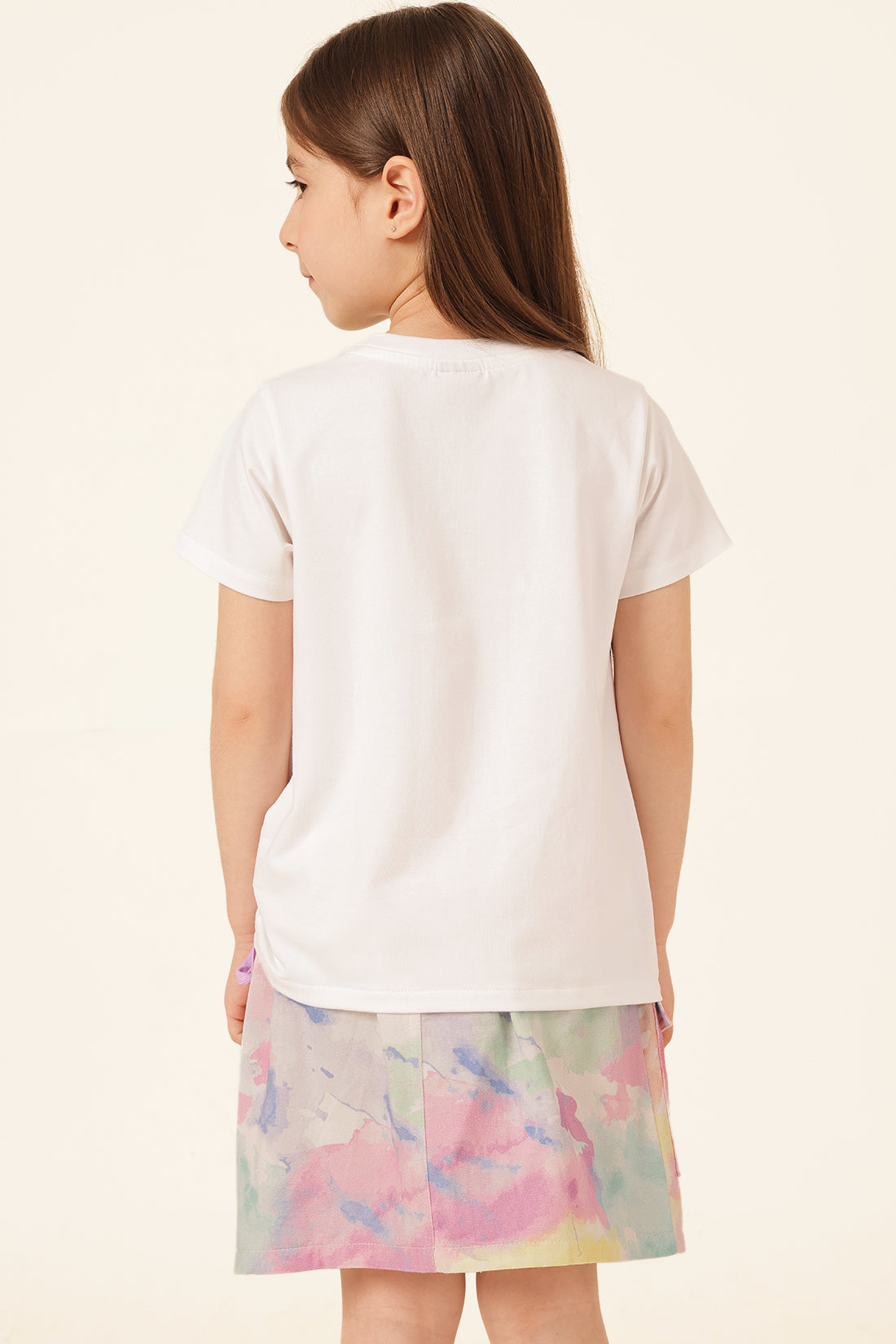 Girls White Embellished Cotton T-Shirt