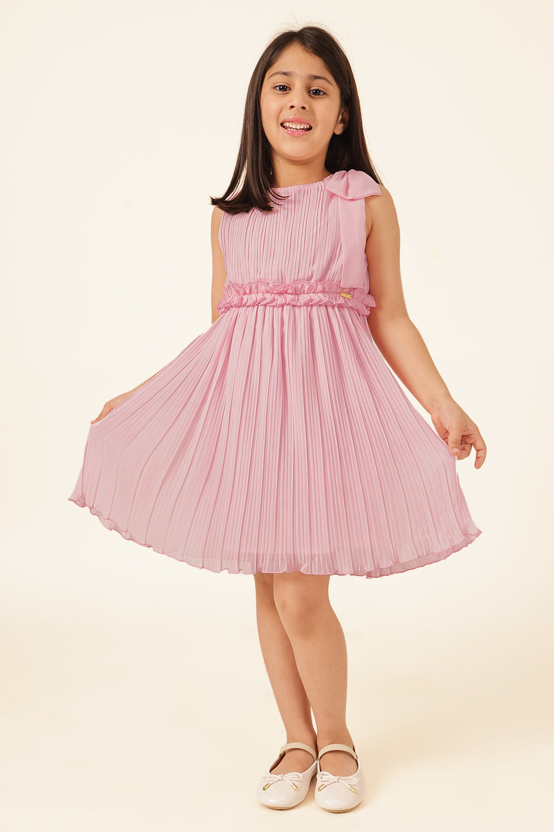 Girls Pink Poly Georgette Dress