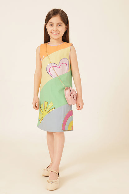 Girls Multi Printed Cotton Twill Dress