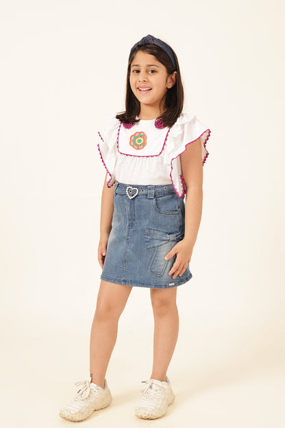 Girls Blue Stretch Denim Skirt