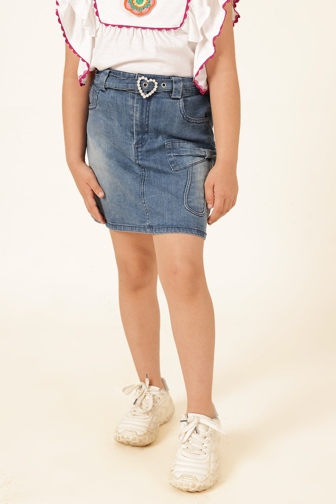 Girls Blue Stretch Denim Skirt