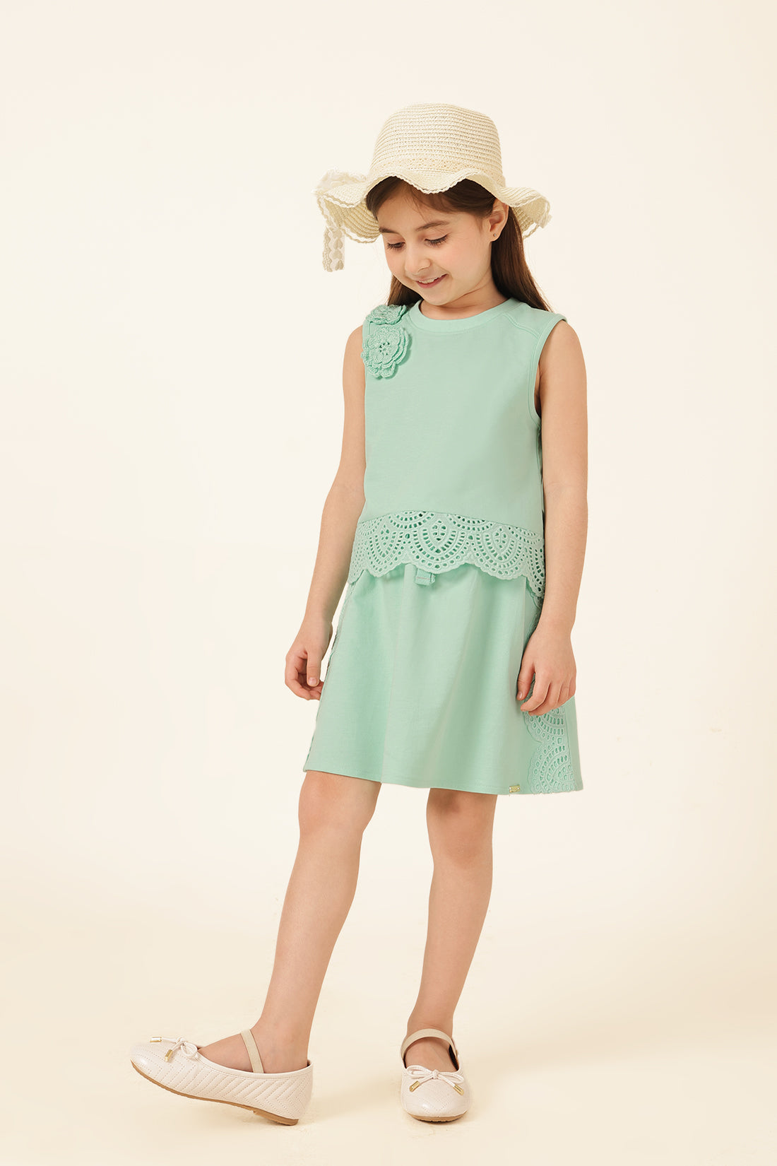 Girls Mint Solid Knit Sleeveless Top