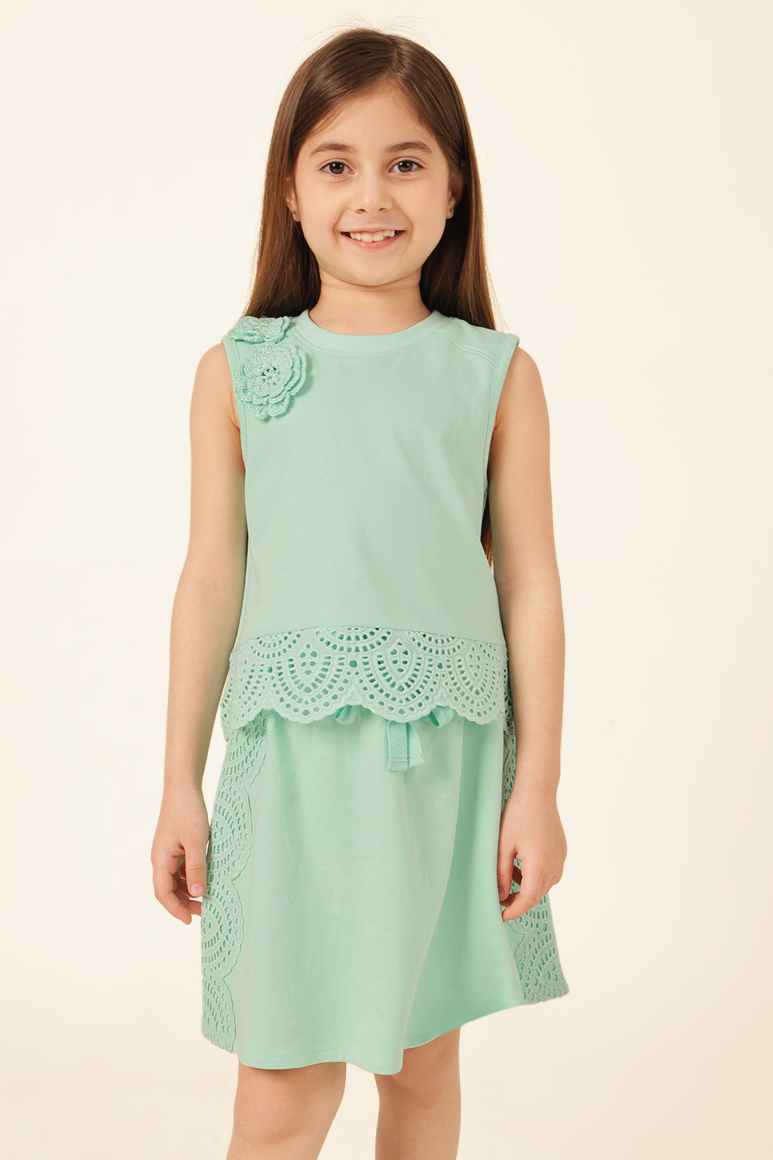 Girls Mint Solid Knit Sleeveless Top