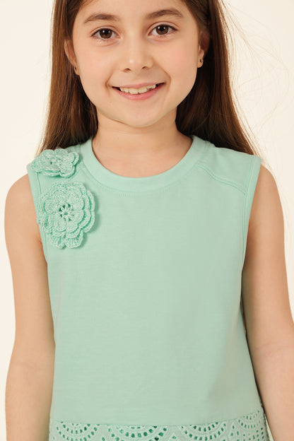 Girls Mint Solid Knit Sleeveless Top