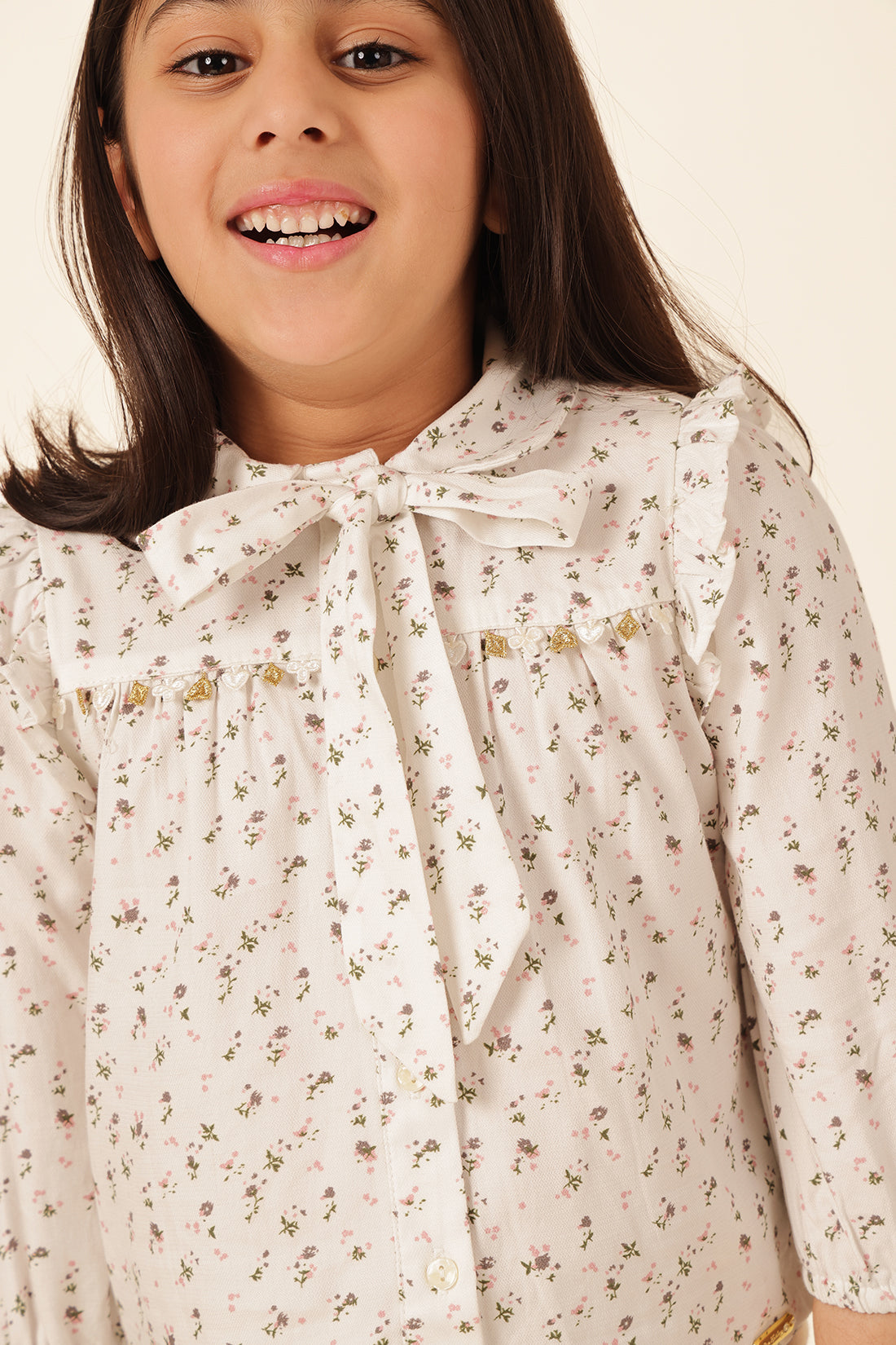 Girls Off White Floral Dobby Summer Top