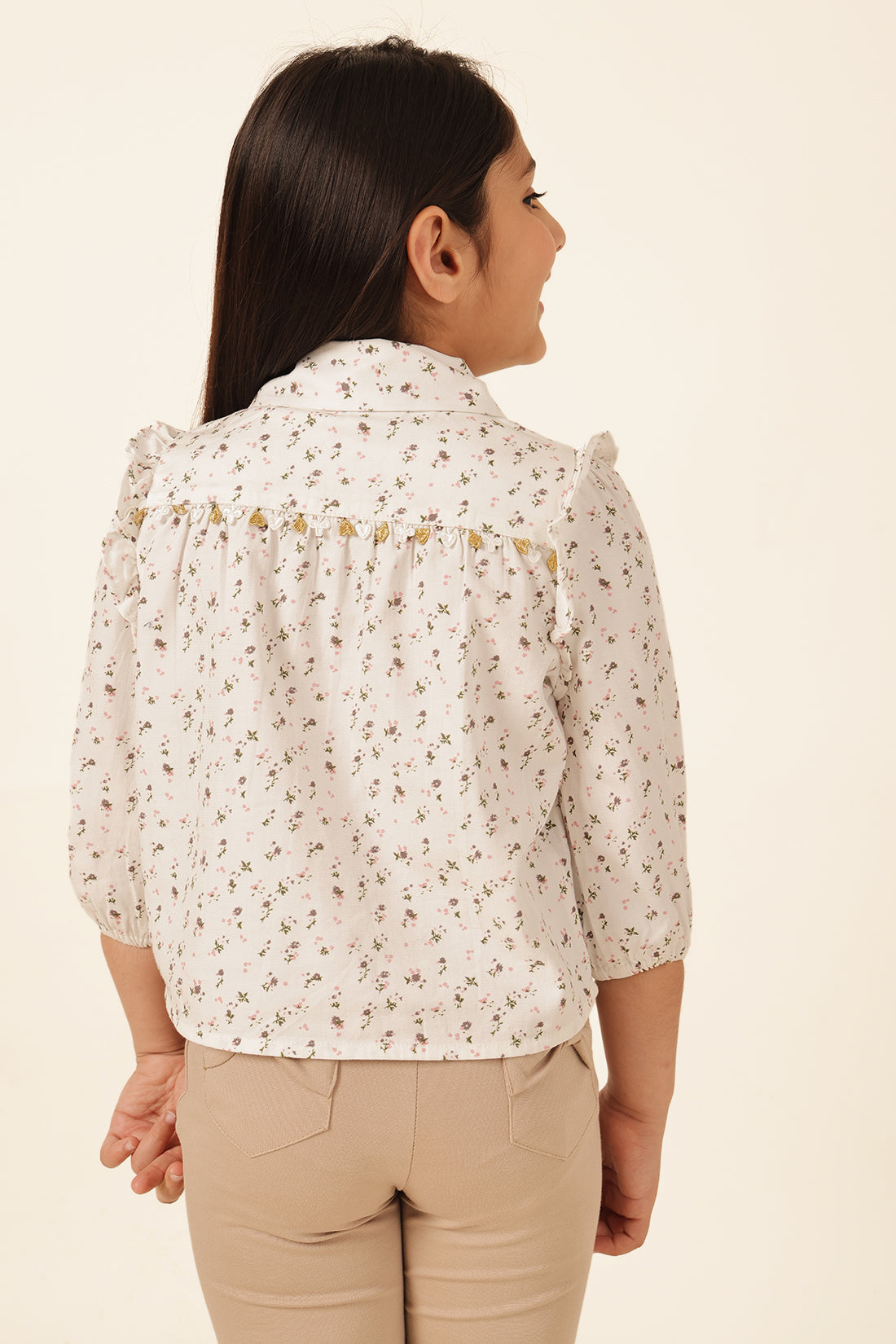 Girls Off White Floral Dobby Summer Top