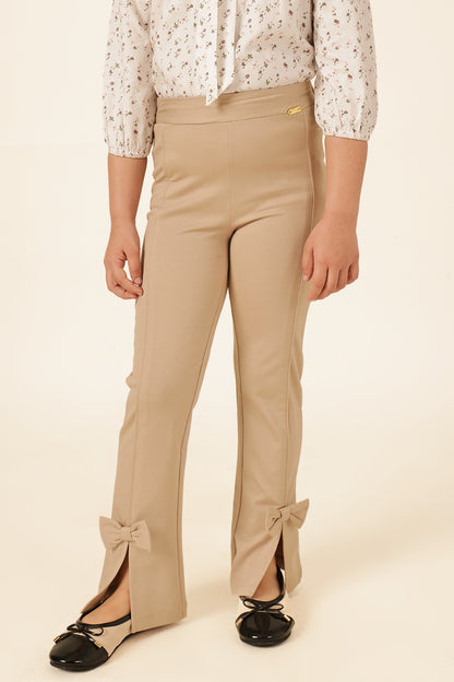 Girls Brown Solid Tencel Lycra Jegging