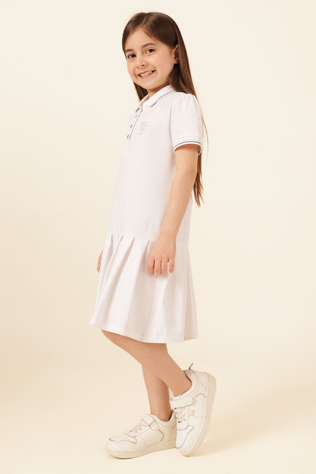Girls White Polo Neck Knit Dress