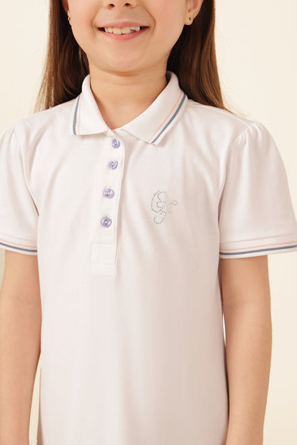Girls White Polo Neck Knit Dress