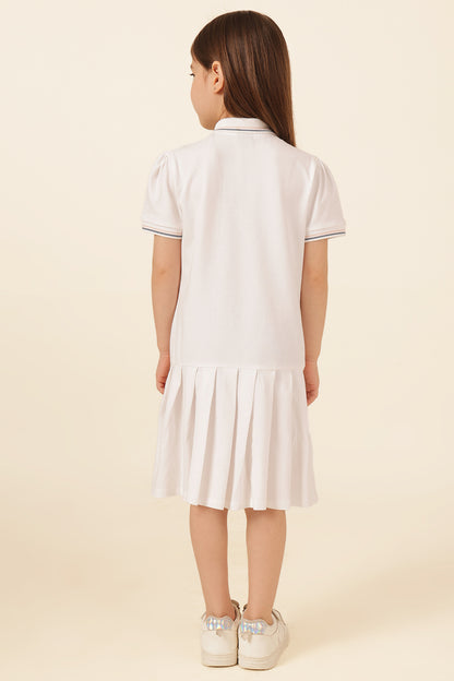 Girls White Polo Neck Knit Dress