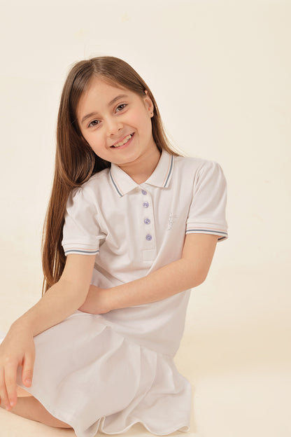 Girls White Polo Neck Knit Dress