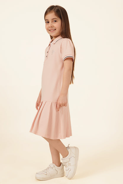 Girls Pink Polo Neck Knit Dress