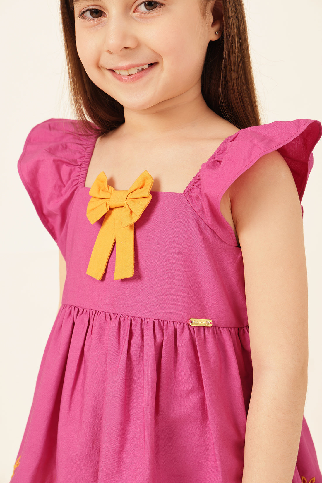 Girls Pink Schiffli Square Neck Top