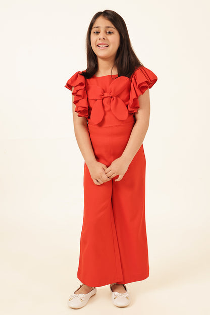 Girls Rust Sleeveless Poly Moss Jumpsuit