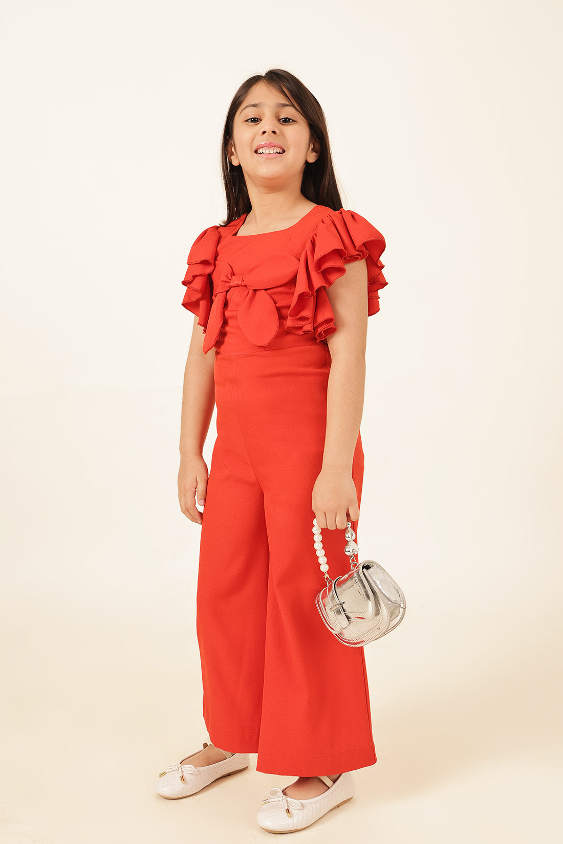 Girls Rust Sleeveless Poly Moss Jumpsuit