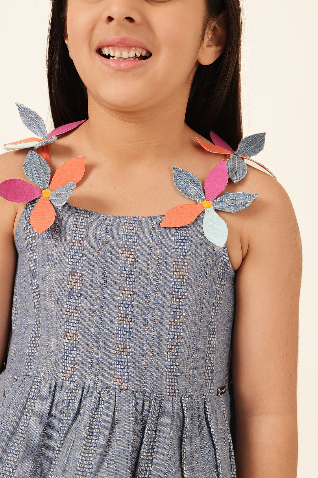 Girls Blue Jacquard Sleeveless Top