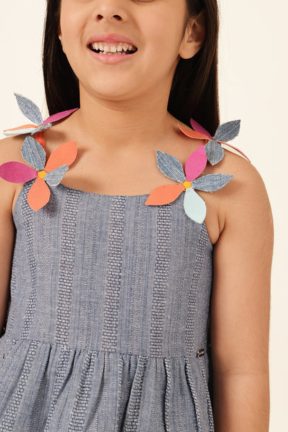 Girls Blue Jacquard Sleeveless Top