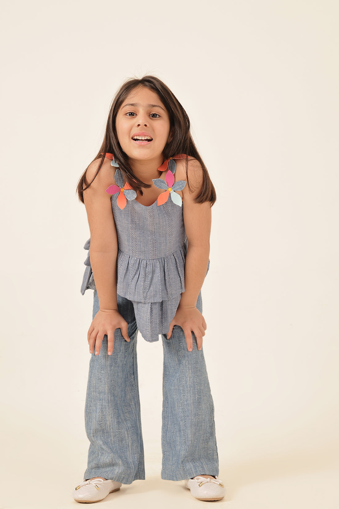 Girls Blue Jacquard Sleeveless Top