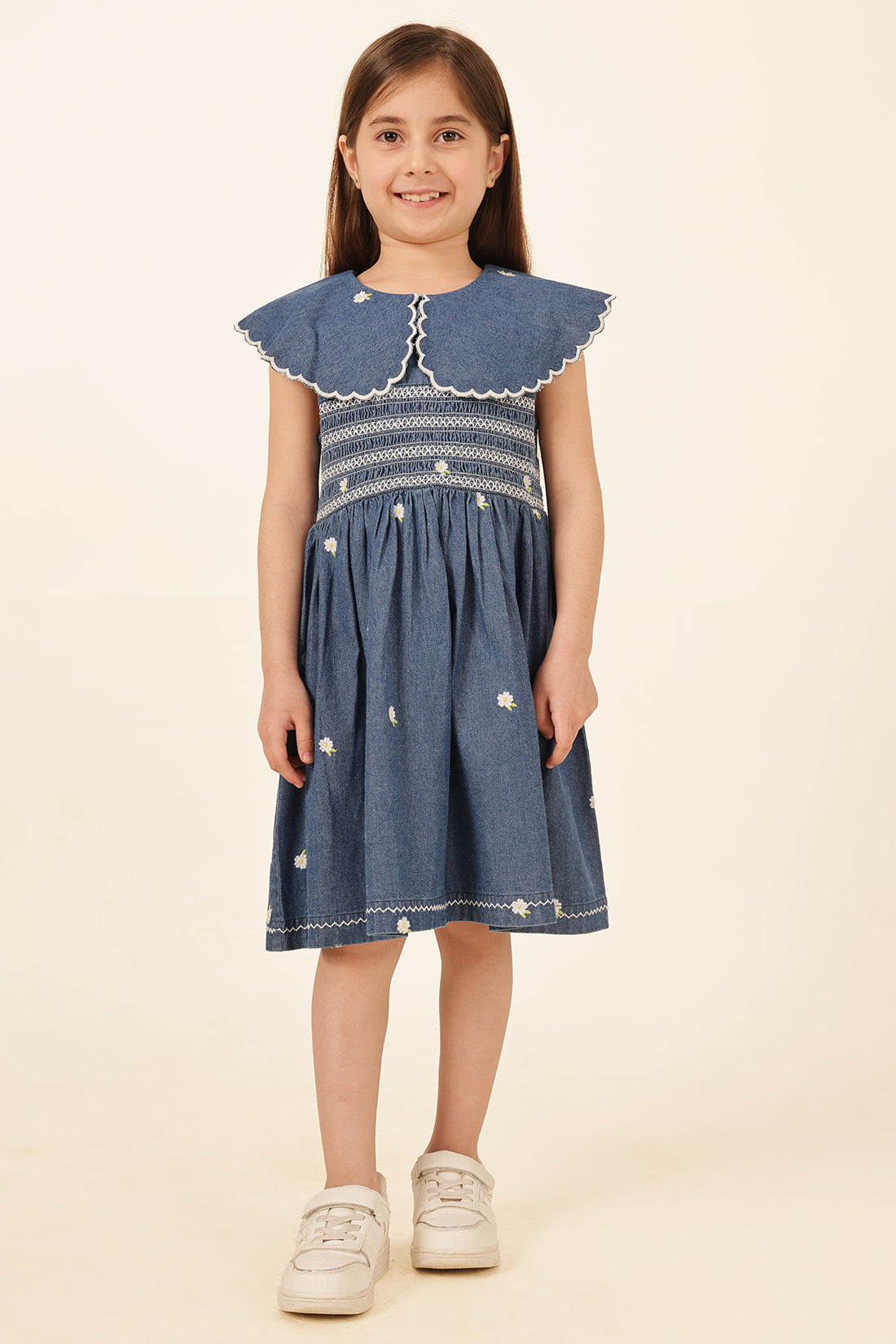 Girls Blue Square Neck Denim Dress