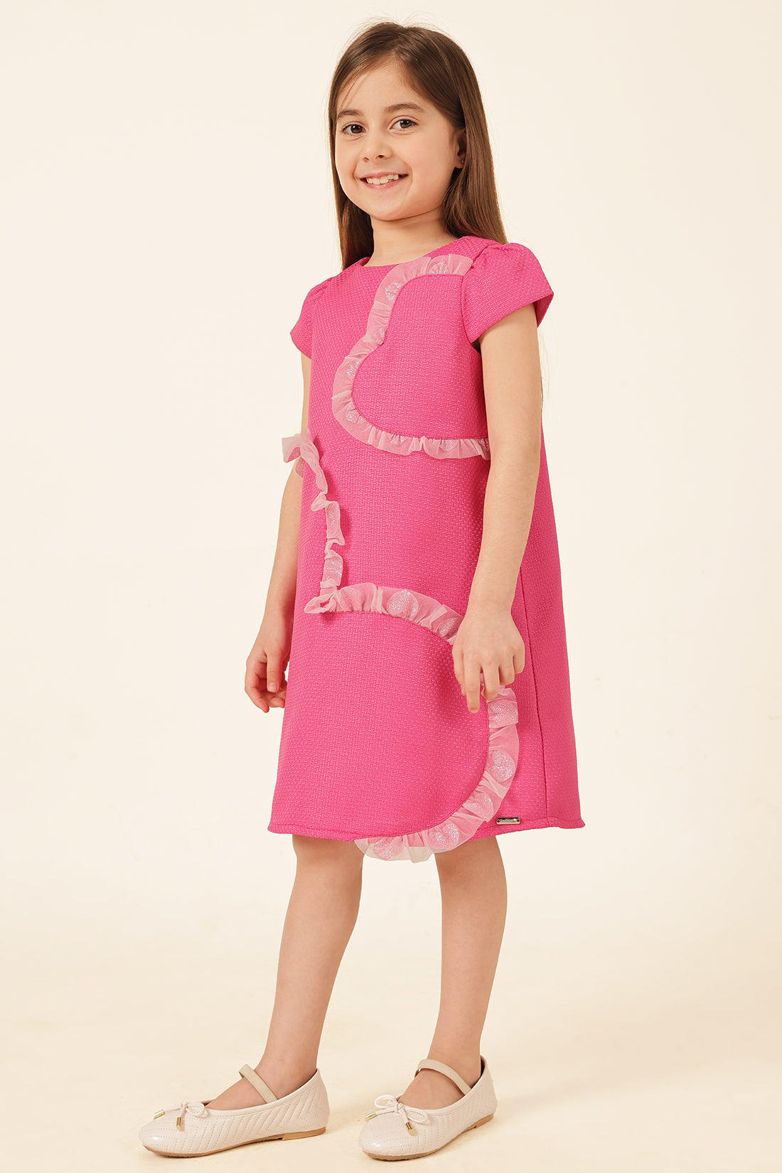 Girls Pink Boucle Woven Dress