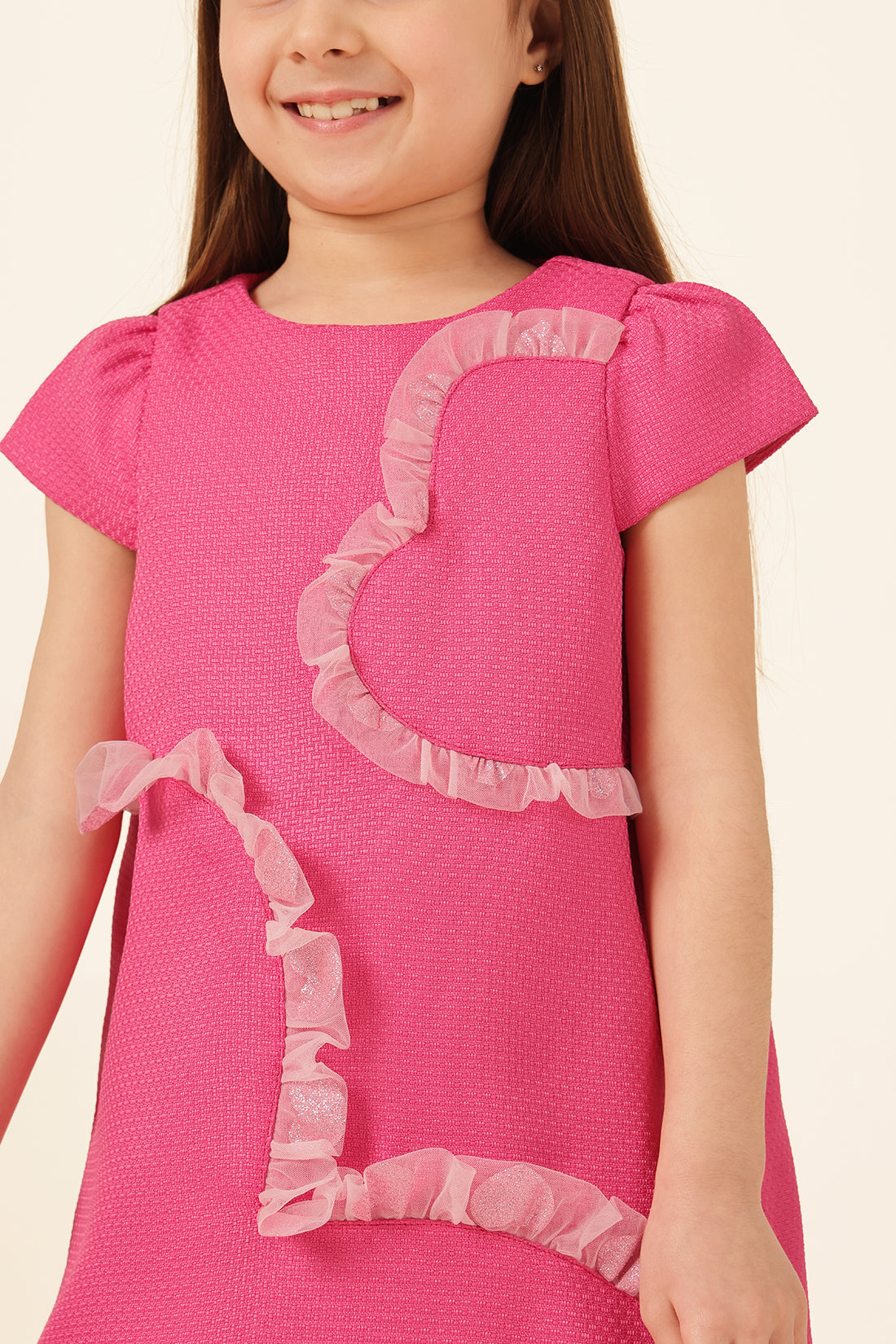 Girls Pink Boucle Woven Dress
