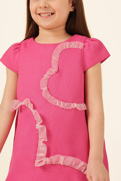 Girls Pink Boucle Woven Dress