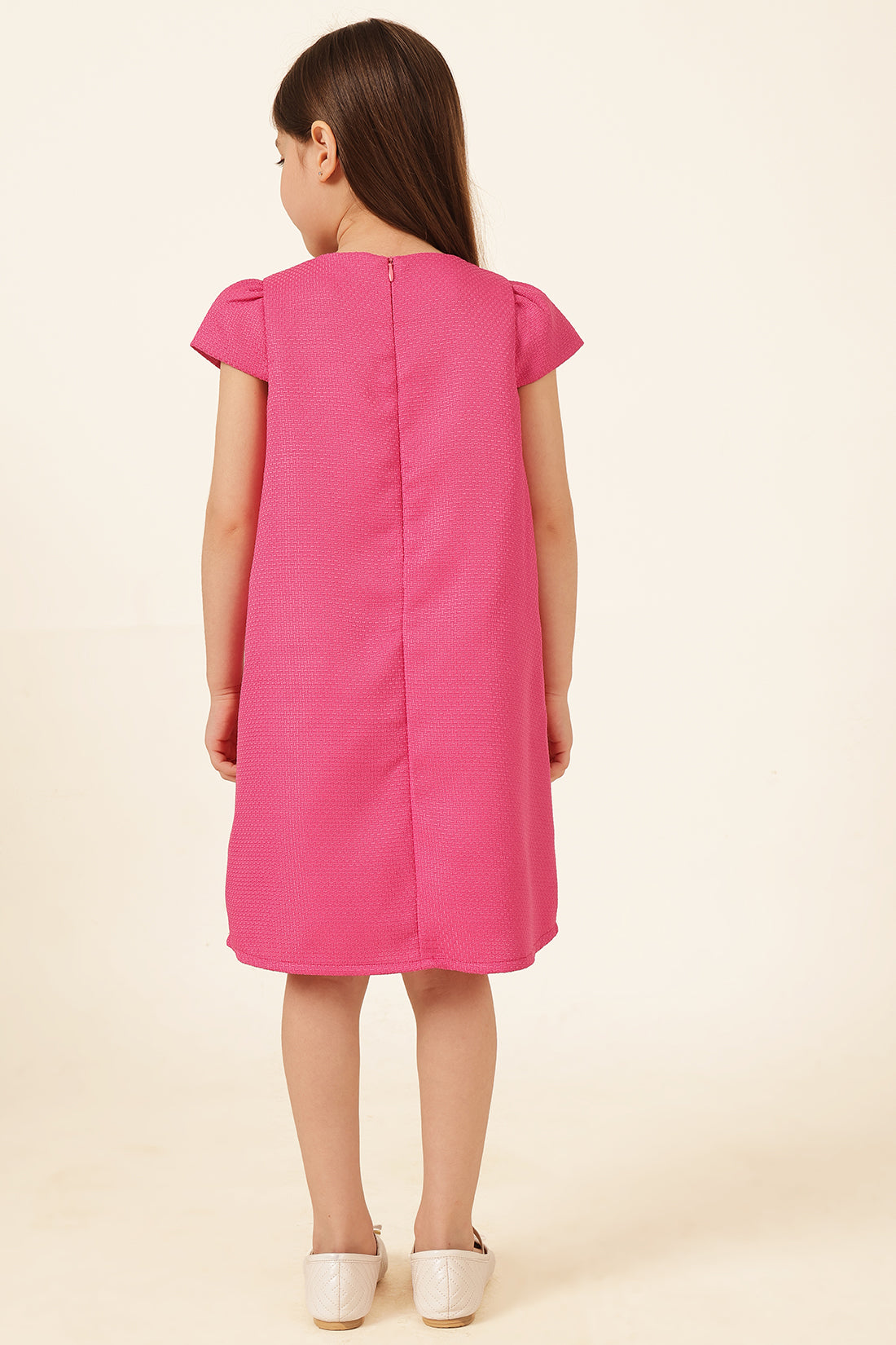 Girls Pink Boucle Woven Dress