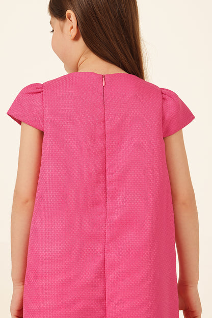 Girls Pink Boucle Woven Dress