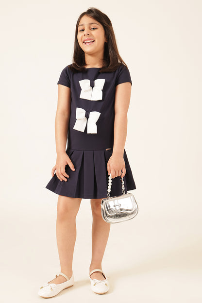 लड़कियों के लिए नेवी ब्लू टेंसेल लाइक्रा ड्रेस