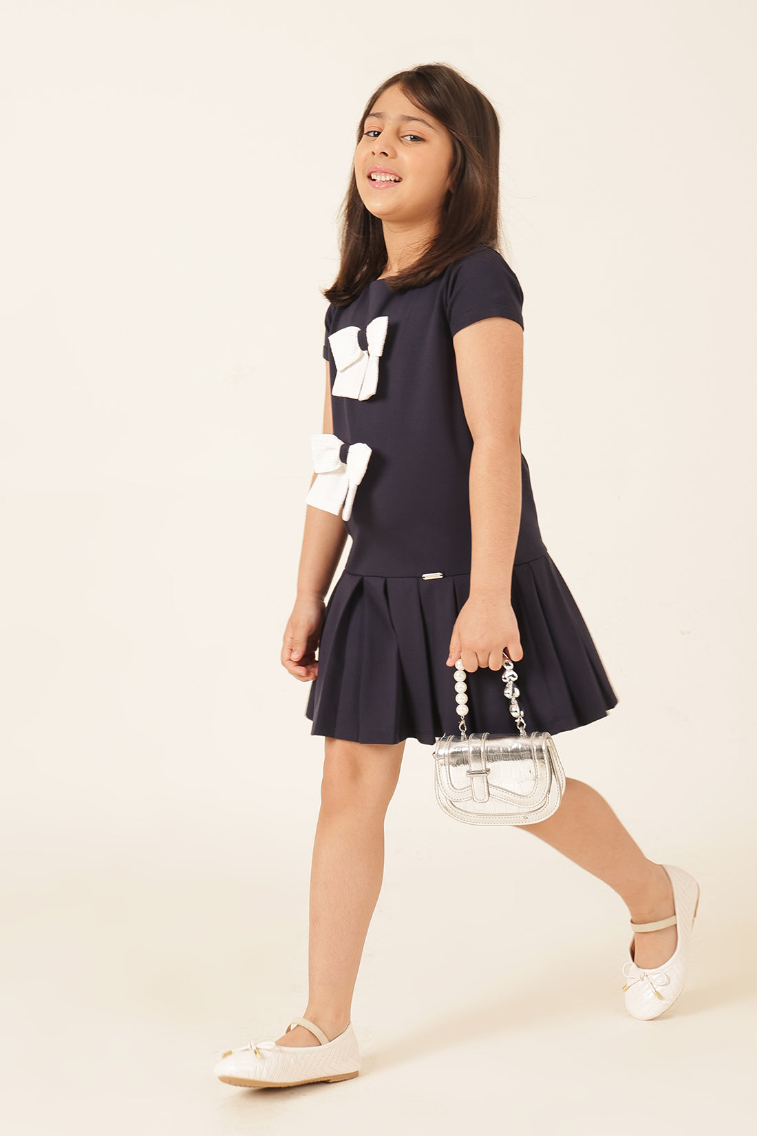 Girls Navy Blue Tencel Lycra Dress