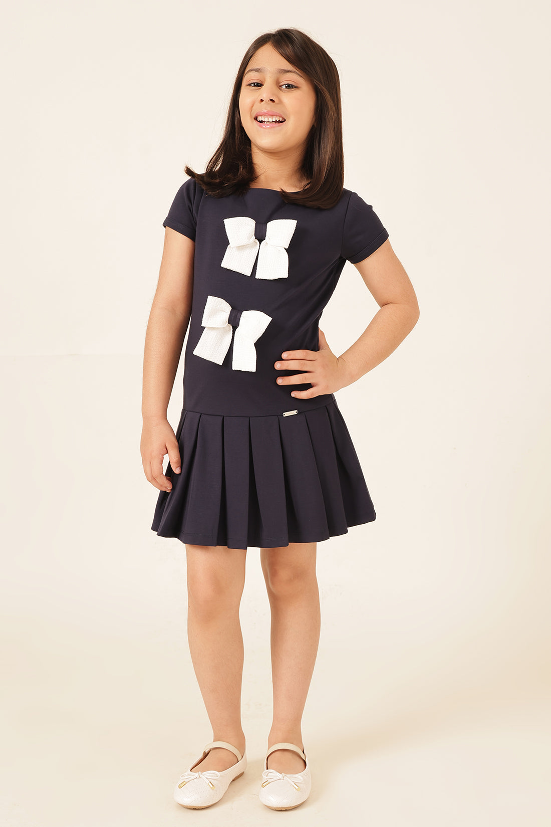 Girls Navy Blue Tencel Lycra Dress