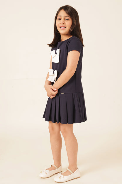 लड़कियों के लिए नेवी ब्लू टेंसेल लाइक्रा ड्रेस