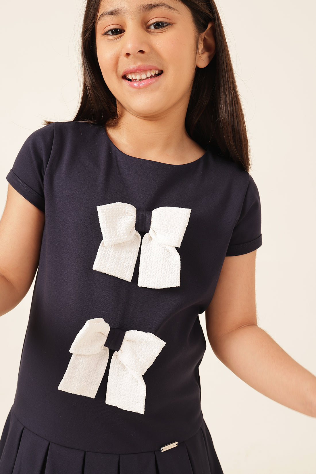 लड़कियों के लिए नेवी ब्लू टेंसेल लाइक्रा ड्रेस